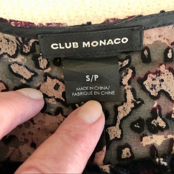Club Monaco Top Pink Black Burnout Velvet Cheetah Print Sheer Mesh size Small - Picture 14 of 16